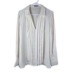 Frame Womens Long-Sleeve Pleated Ivory Silk Blouse Size M Capsule Career